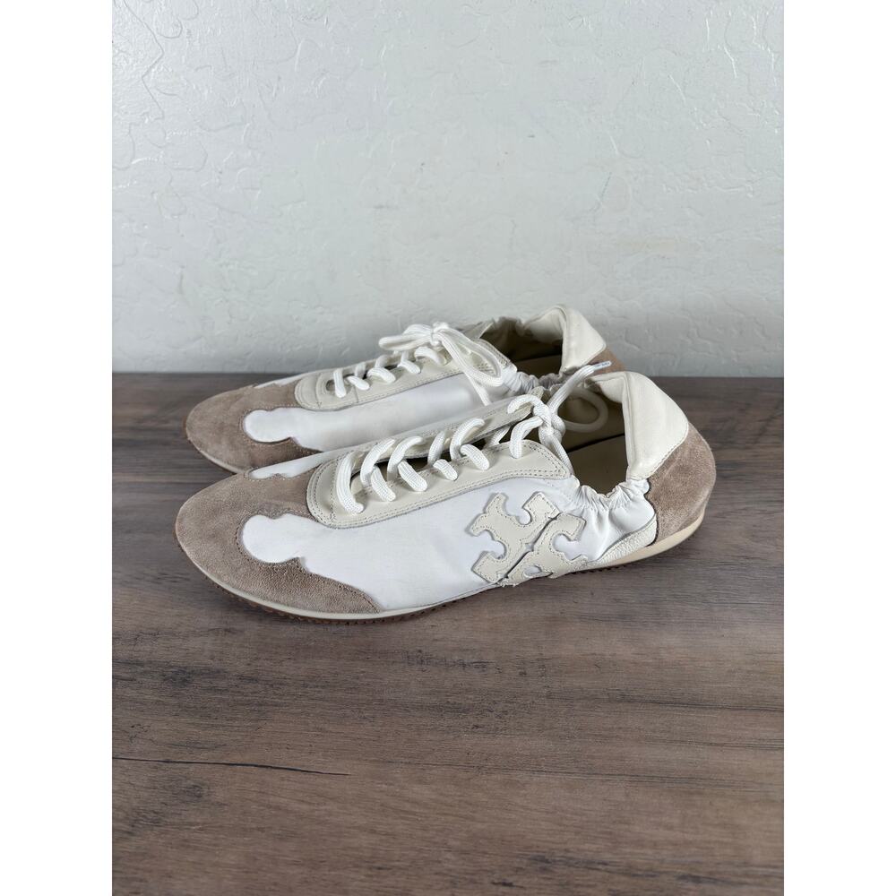 Tory Burch Bicolor Mixed Calf Leather Nylon Trainer Sneakers White Ivory Wms 9.5